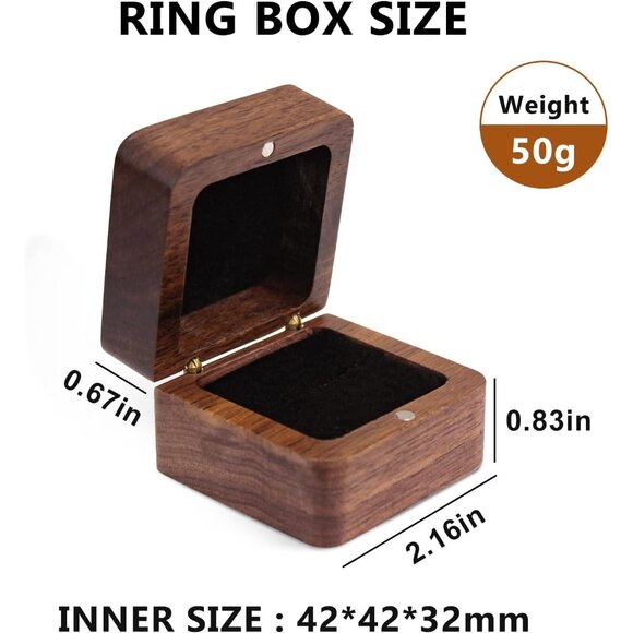 WisePoint Personalized Wooden Ring Box Square Wedding Ring Box for Ring Mini - Picture 6 of 6